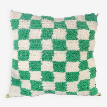 Berber green checkerboard cushion