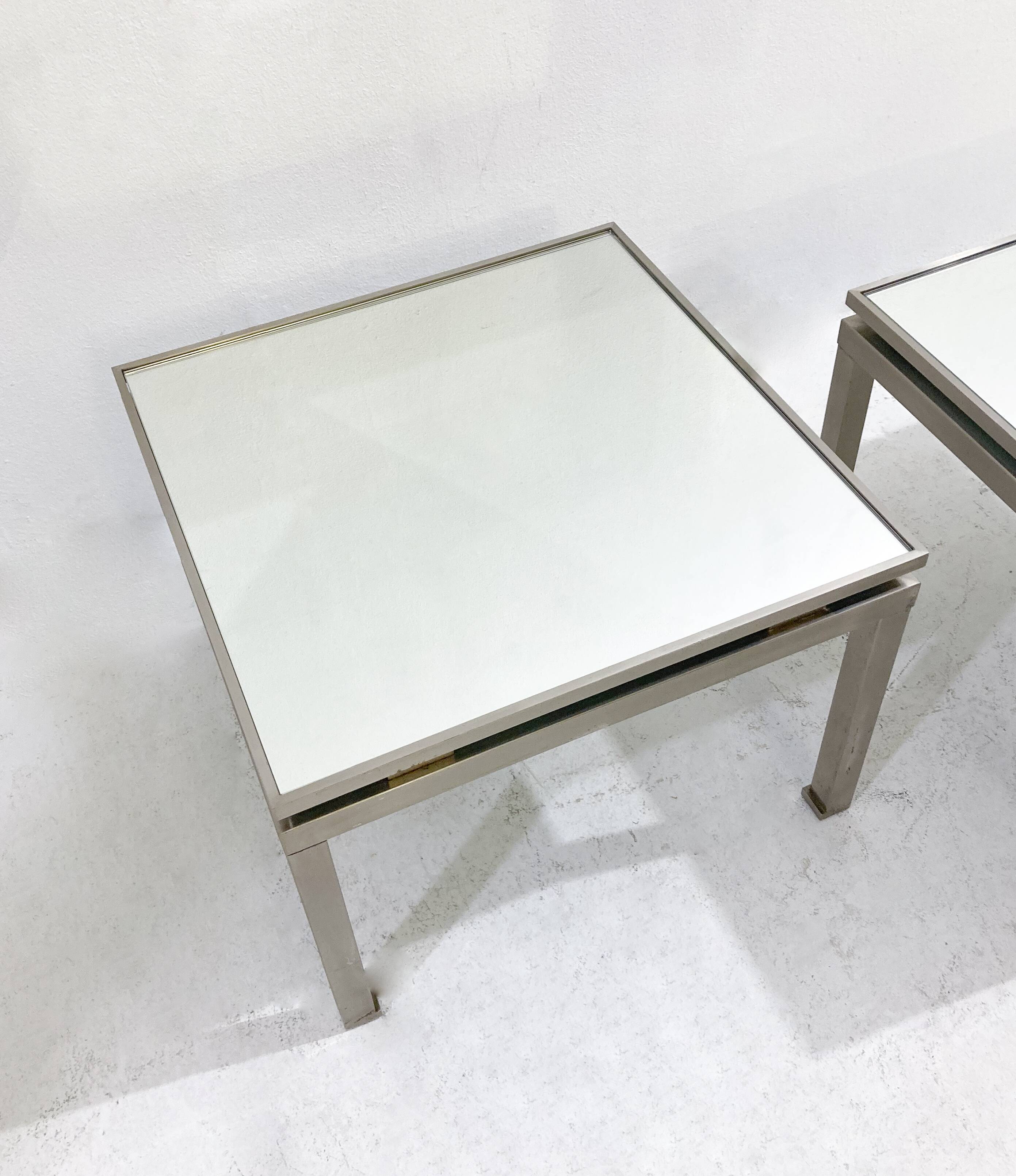Mid-Century Modern Pair of Side Tables, Metal and Glass, Italy, 1970s