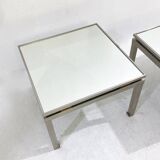 Mid-Century Modern Pair of Side Tables, Metal and Glass, Italy, 1970s