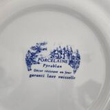 Set of 4 Pyroblan porcelain plates with vintage blue and white decor