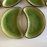 Set of 6 plates of green glazed earth Etienne Noël in Dieulefit 1950