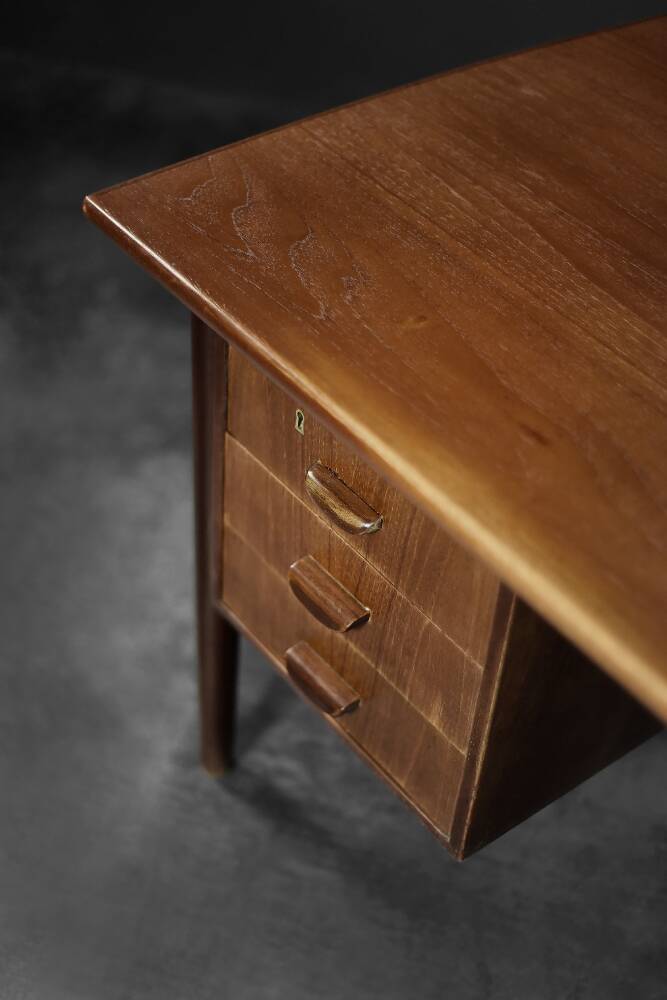 Mid-Century Danish Scandinavian Modern Teak Bilateral Desk with Drawers, 1960s