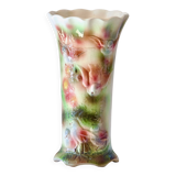 Ancien vase rouleau en barbotine de Saint Clément décor oiseaux