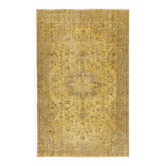 Vintage Handmade Medallion Design Rug Overdyed in Yellow for Modern Interiors