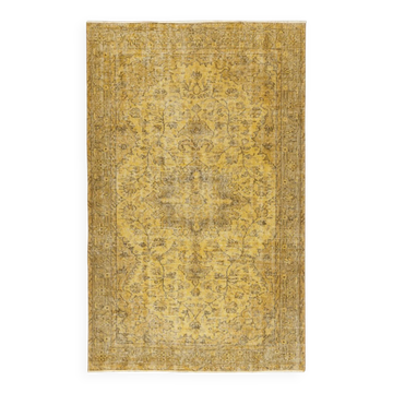 Vintage Handmade Medallion Design Rug Overdyed in Yellow for Modern Interiors