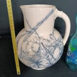 Pitcher jug vase earthenware floral decor blue early 20th century