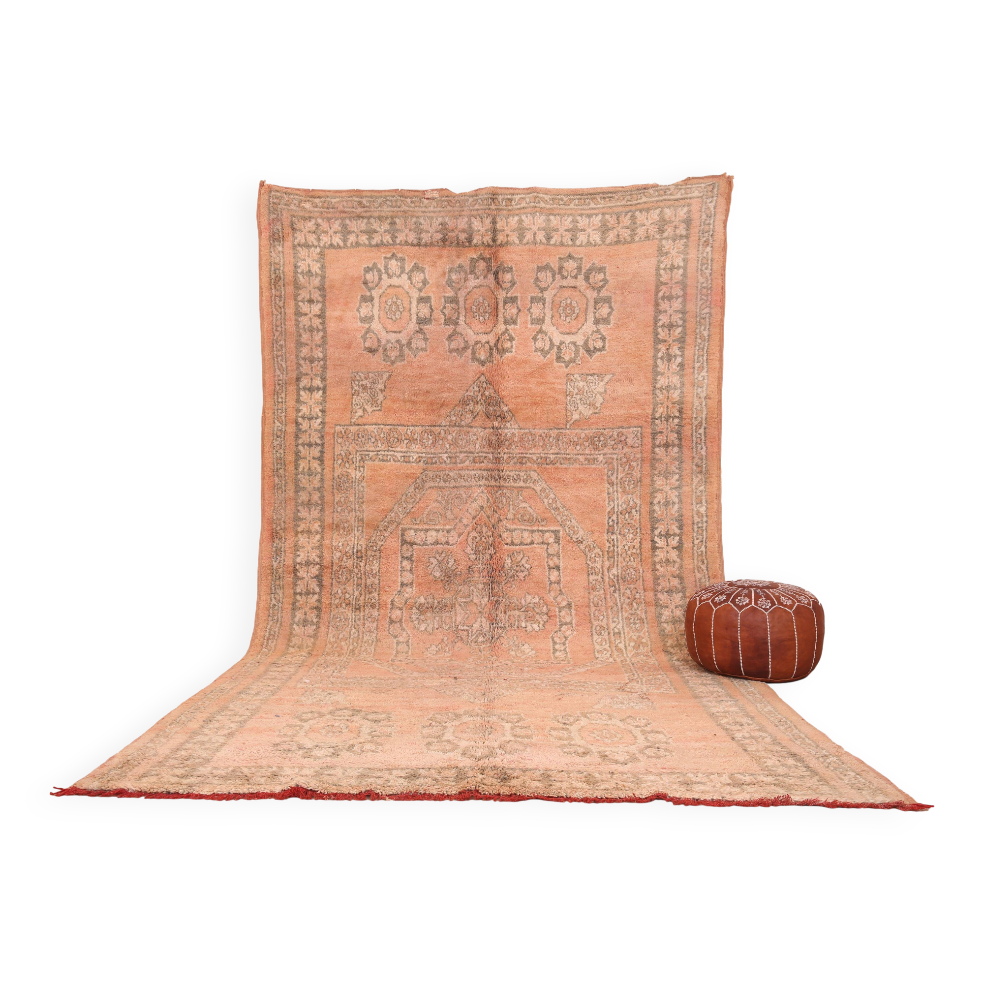 Large Vintage Moroccan Rug 203 x 376 cm, Peach Berber Wool Rug Handmade