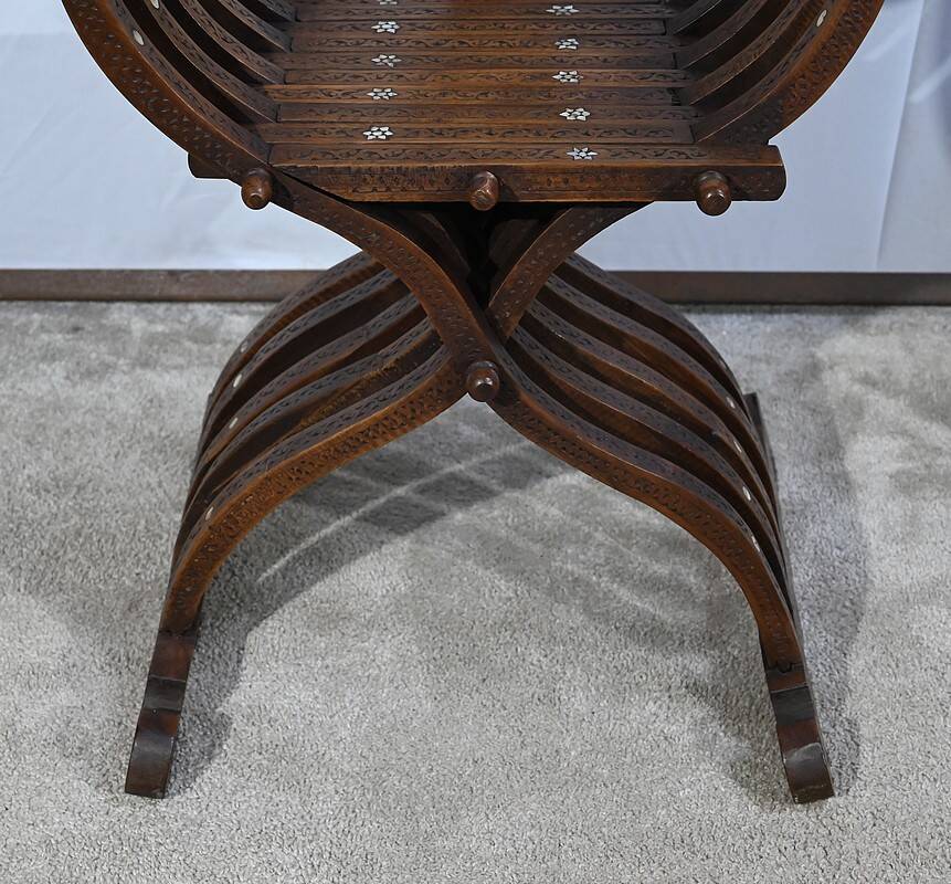Pair of Savonarola Syrian Walnut Armchairs – Late 19th Century