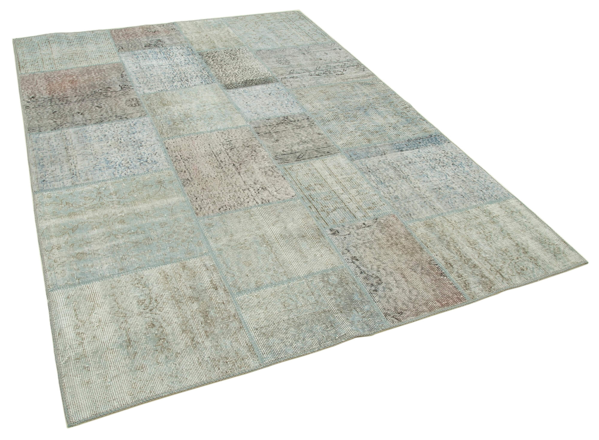 Handmade anatolian overdyed 171 cm x 241 cm blue patchwork carpet
