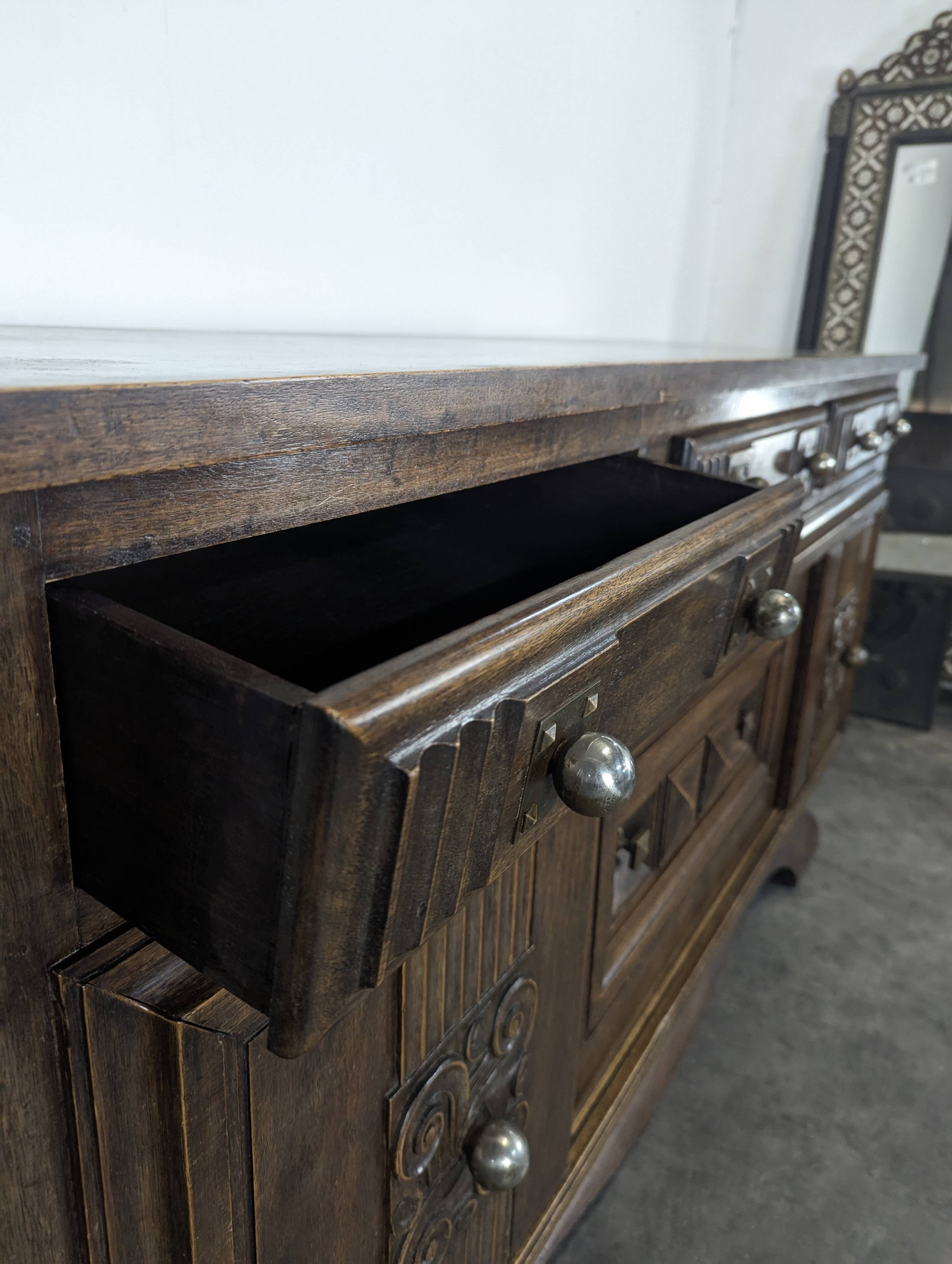 Art Deco oak enfilade with a diamond point decoration.