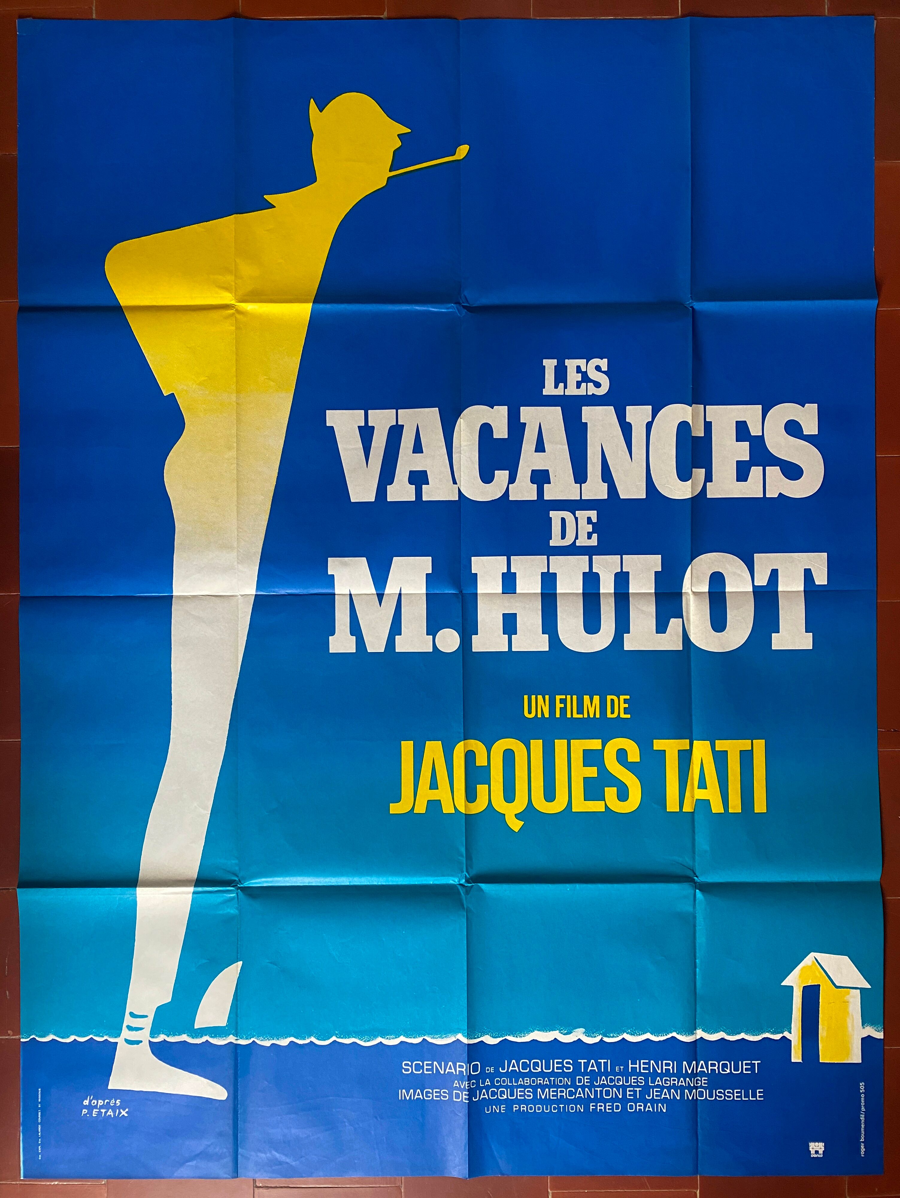 Movie poster "Les Vacances de Monsieur Hulot" Jacques Tati 120x160cm 70's
