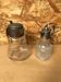 Pair of cast glass & vintage metal refresher pitcher