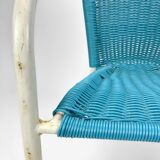 Children's armchair in white metal and turquoise blue scoubidou