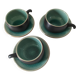 Set of three ceramic cups and saucers – crackled turquoise glaze