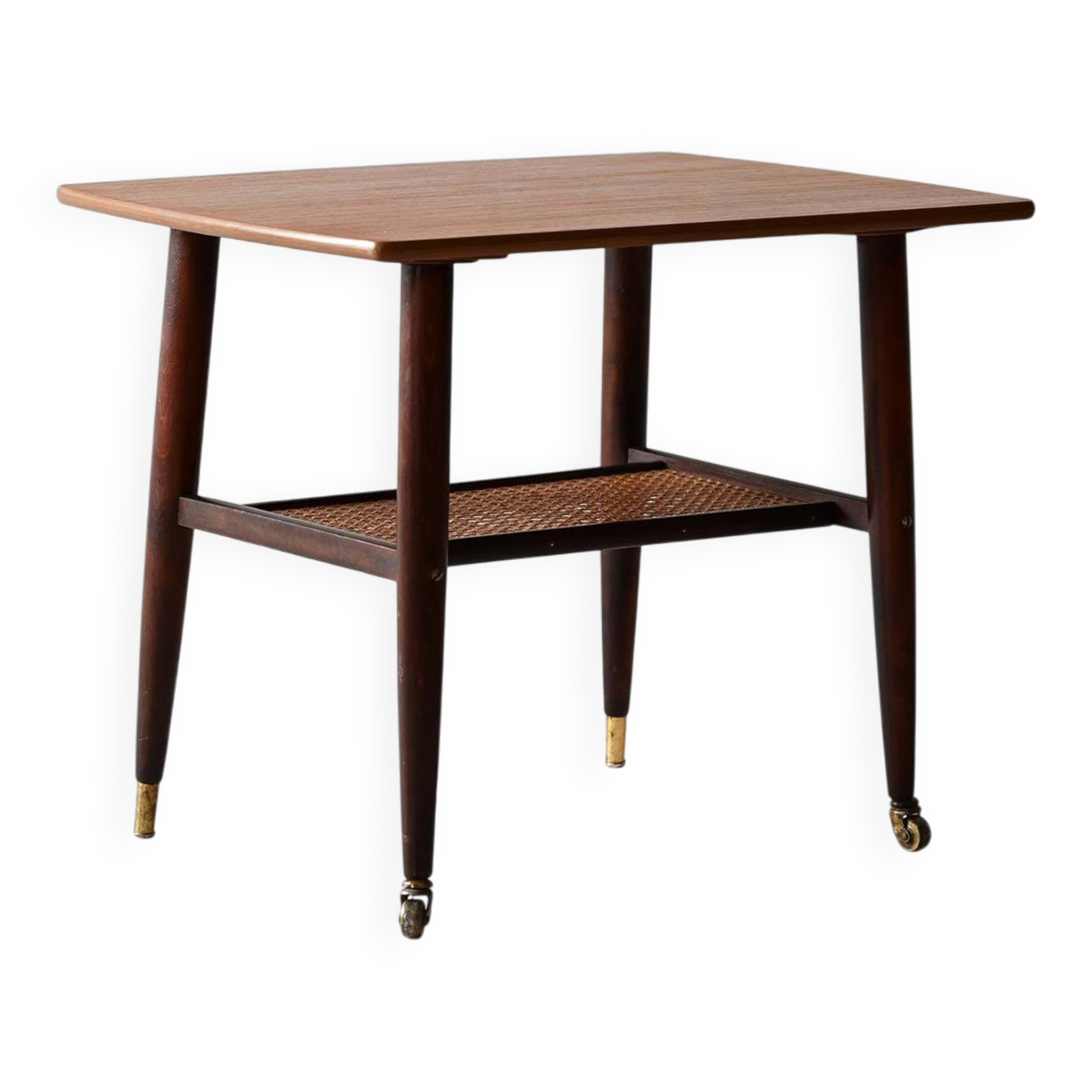 1960s Scandinavian coffee table with Vienna straw shelf