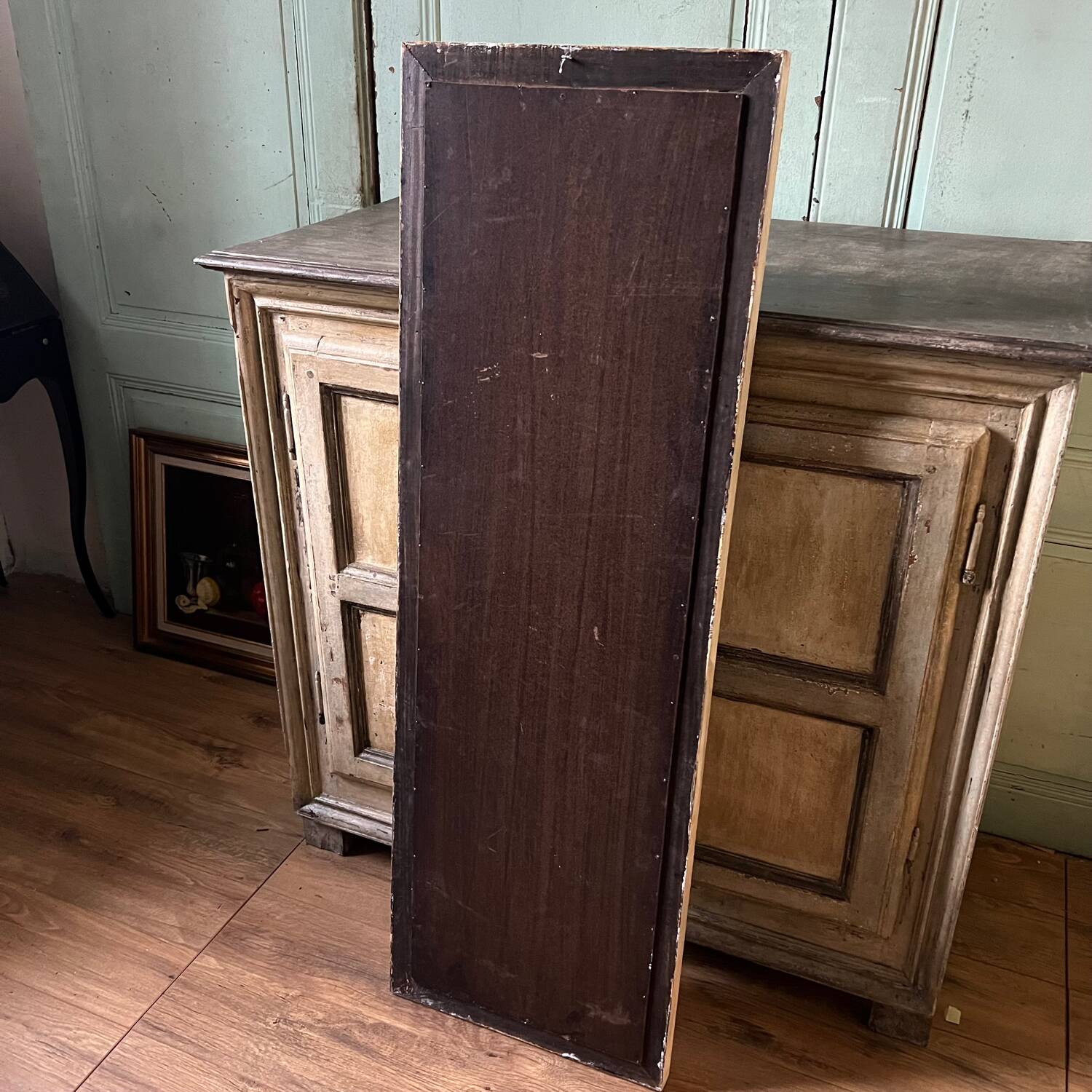 Mirror frame in white painted patinated wood
