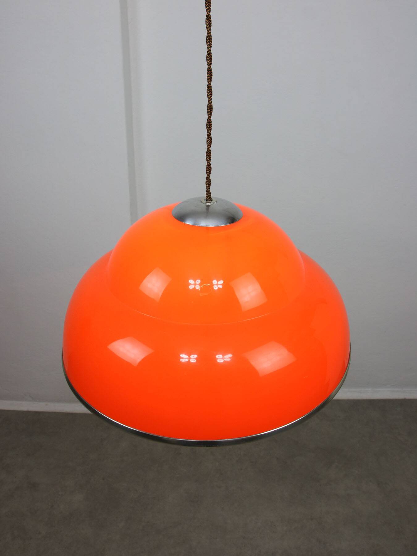 Space-age italian orange plexiglass pendant lamp