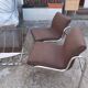 Table and 4 chairs in chrome metal with brown fabric and wood, Hungarian design from the 1960s.