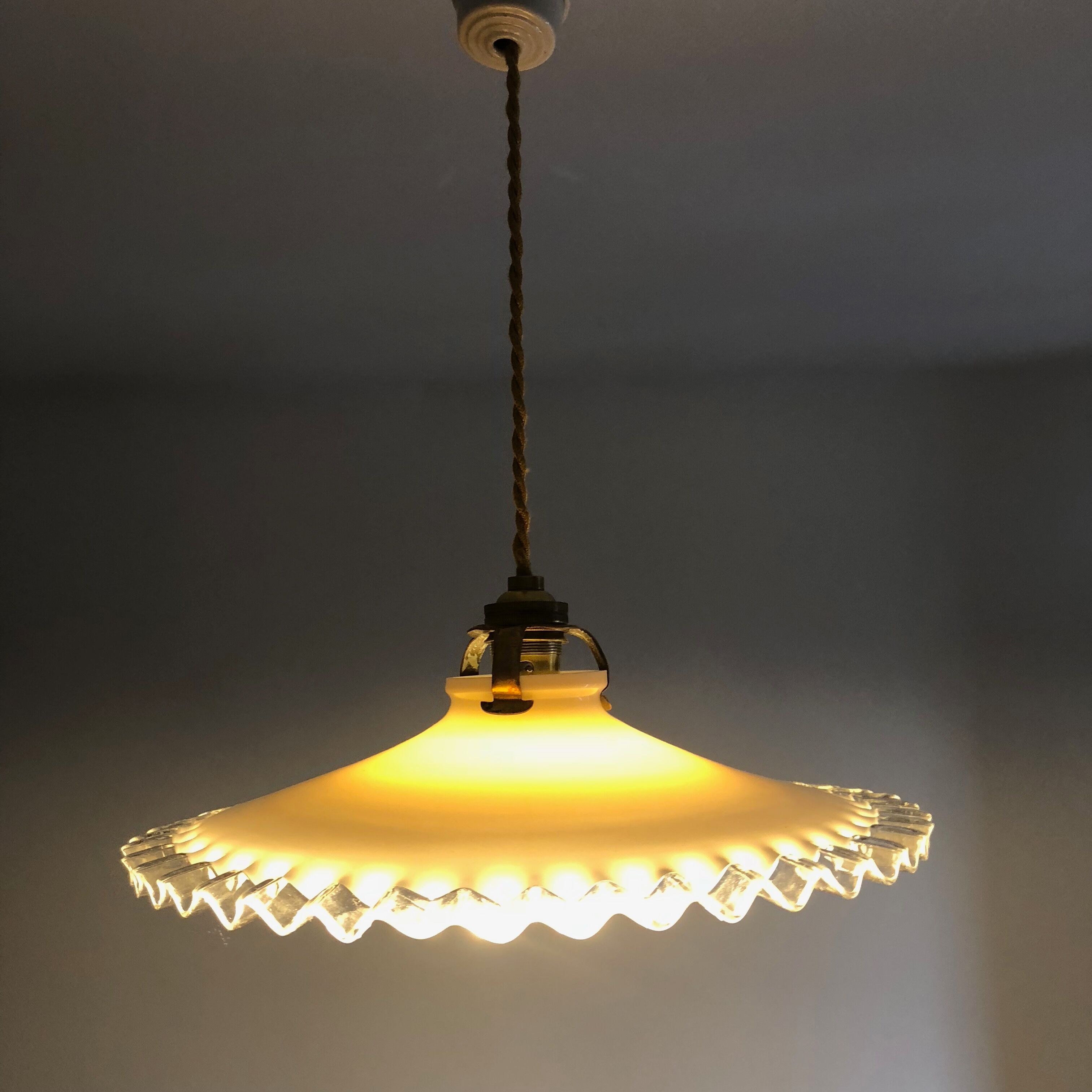 Hanging lamp in opaline white vintage 1950