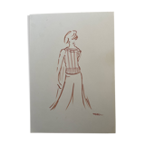 Painting signed in ink fashion engraving "study of a woman's sweater model"