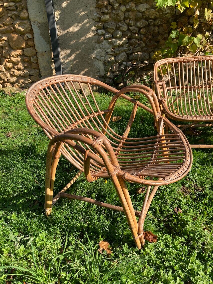 Ball rattan lounge consisting of a sofa and 2 armchairs