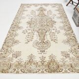 6x9 Ft Ecru-cream vintage rug, Floral design cream and brown rug.