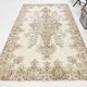 Tapis vintage écru-crème 6x9 pi, tapis à motif floral crème et marron.