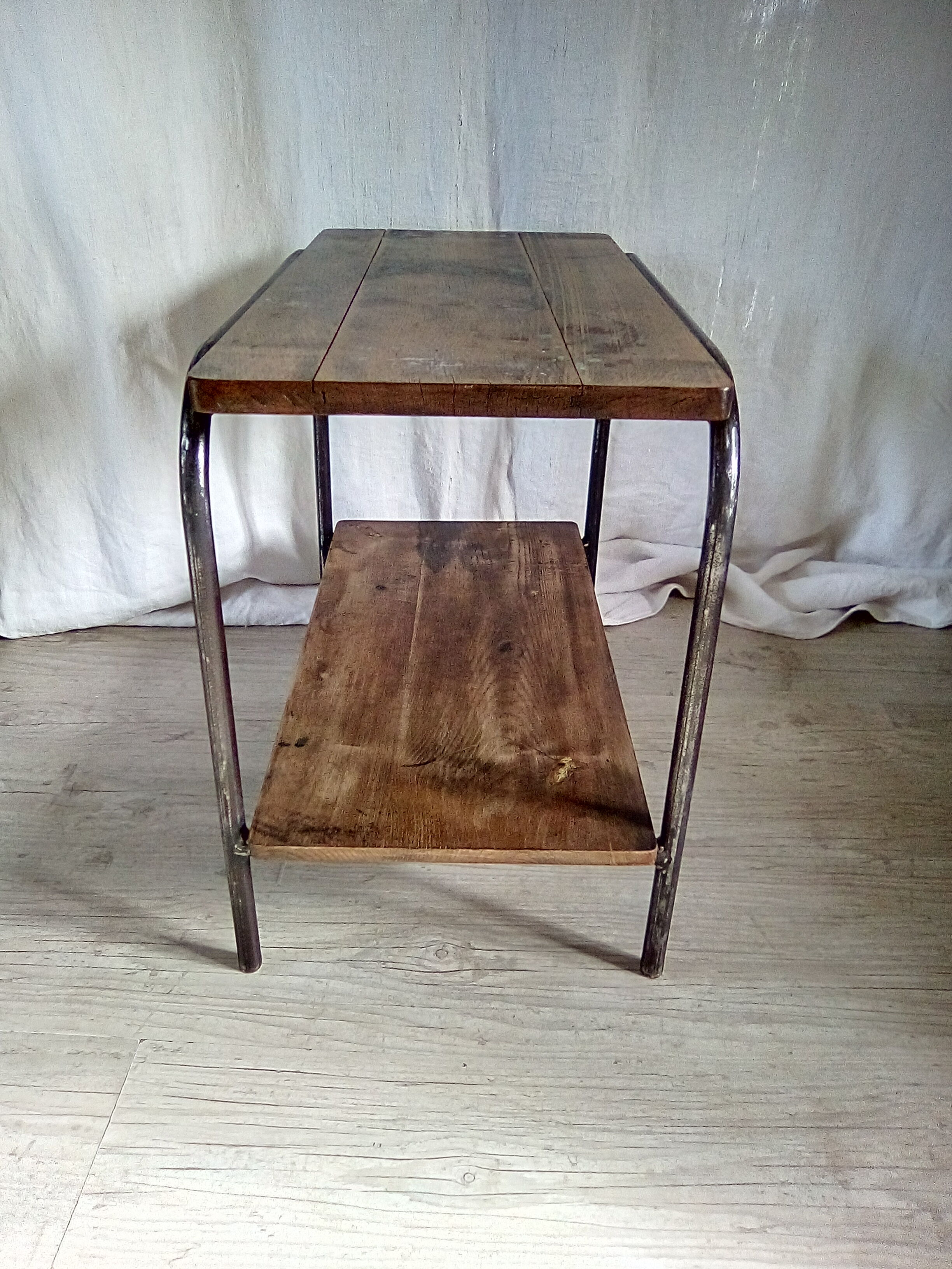 2-level industrial wood and metal side table