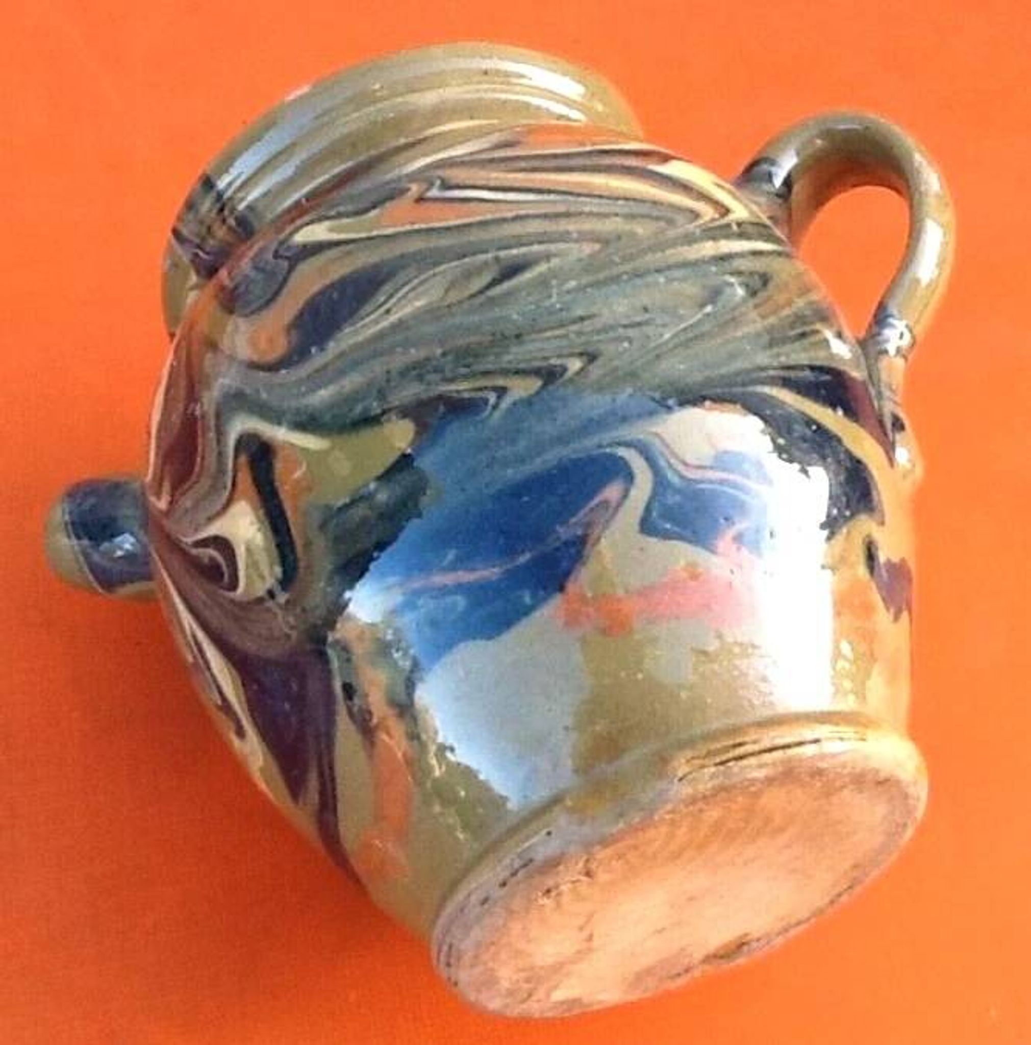 Année 1940 Chevrette / Cruche à eau provençale terre cuite émaillée