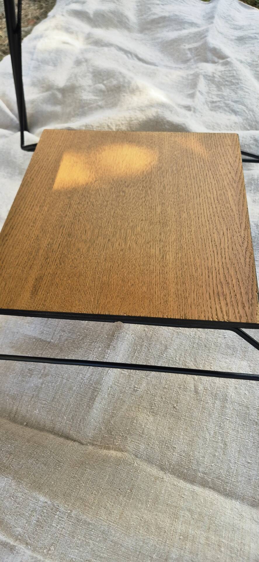 Small table, vintage Scandinavian TV unit in metal and wood, renovated.