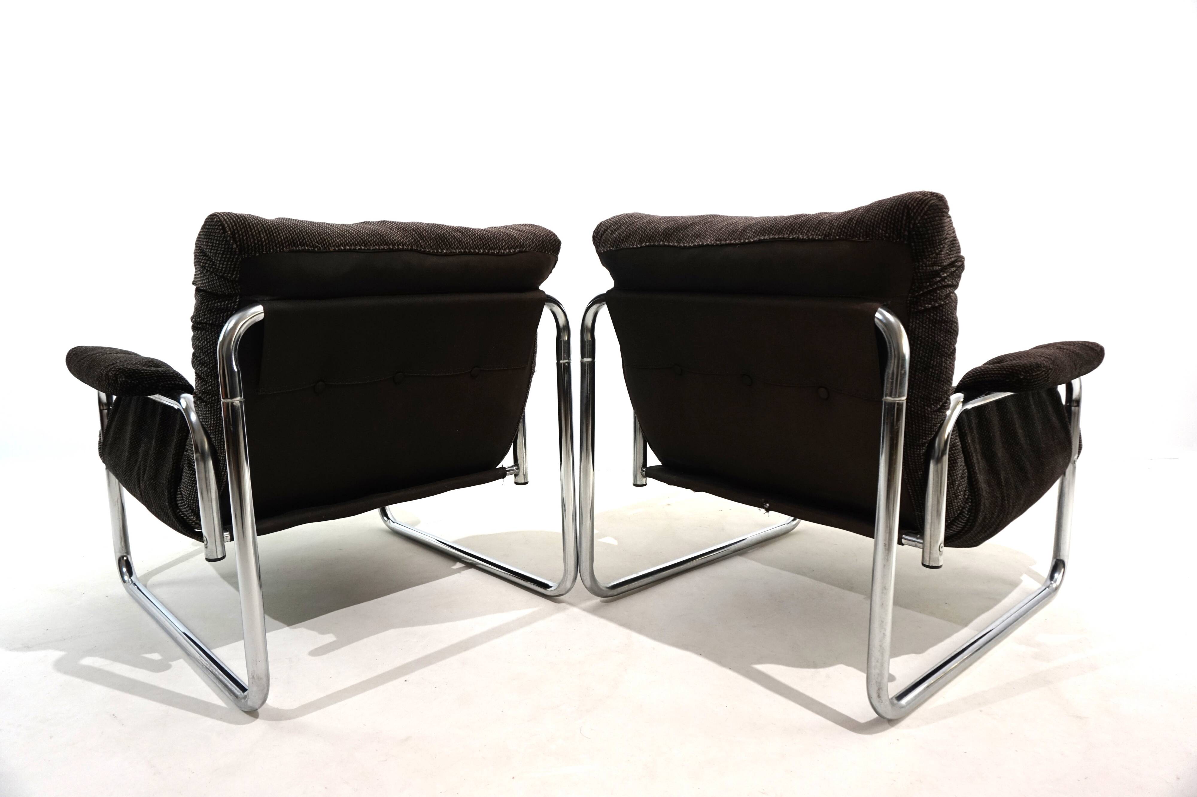 Lot de 2 fauteuils lounge cantilever chromés Herlag par Johan Bertil Häggström