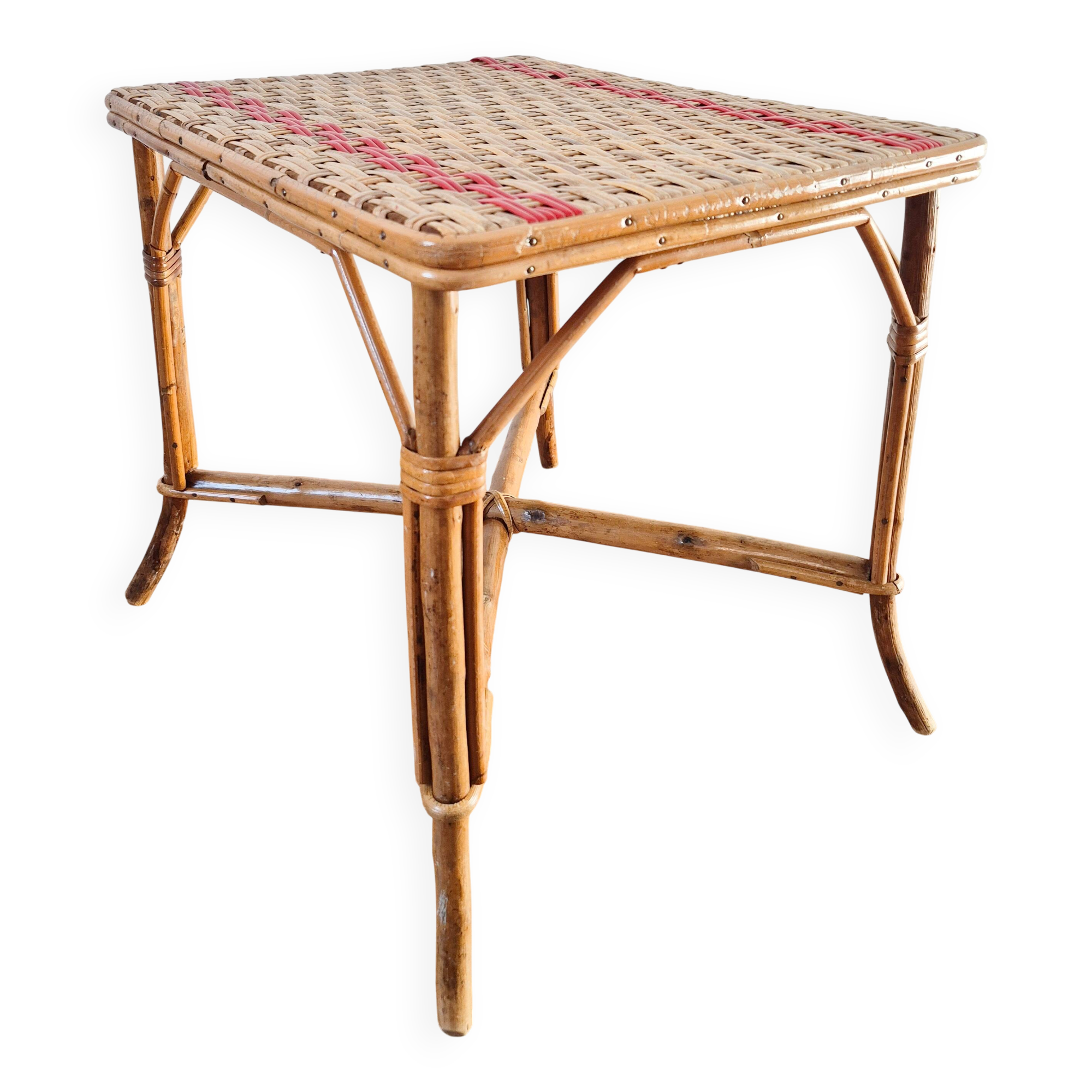 Rectangular rattan table for children, French vintage, side table.