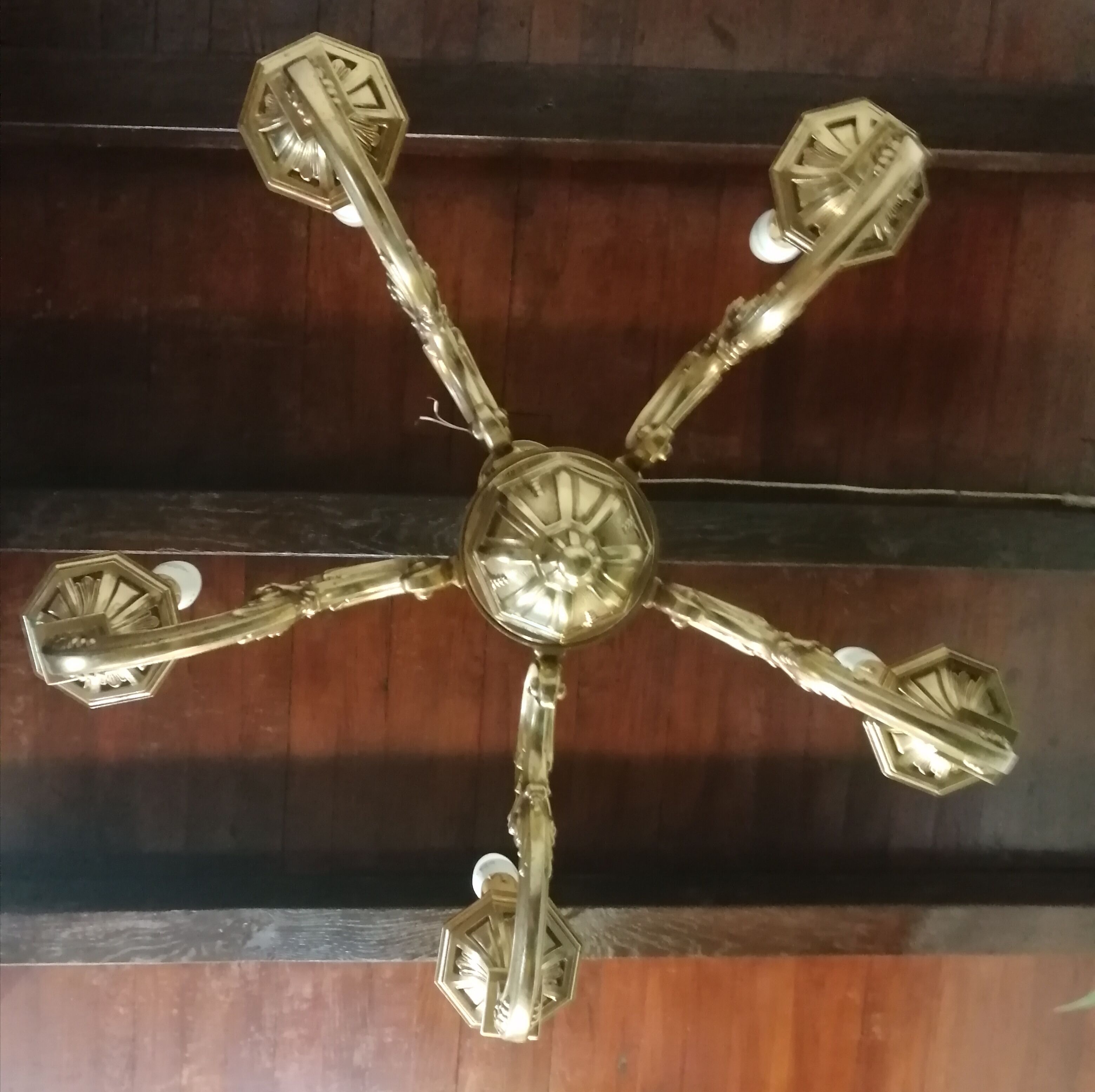 Lustre en bronze 5 bras vintage 1970
