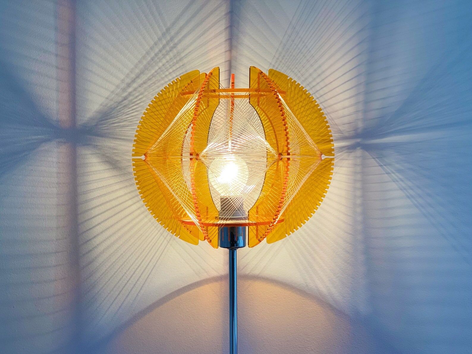 Space Age acrylic table lamp with a nylon wire thread & orange acrylic shade
