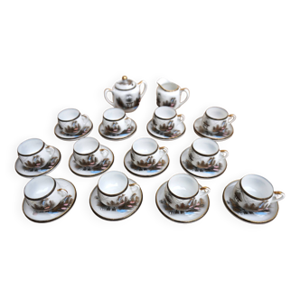 Service à thé en porcelaine soko chine décor de temple