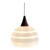 Scandinavian teak and opaline pendant light by Louis Kalff for Philips in 1968