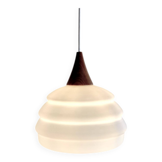 Suspension teck et opaline scandinave de Louis Kalff pour Philips en 1968