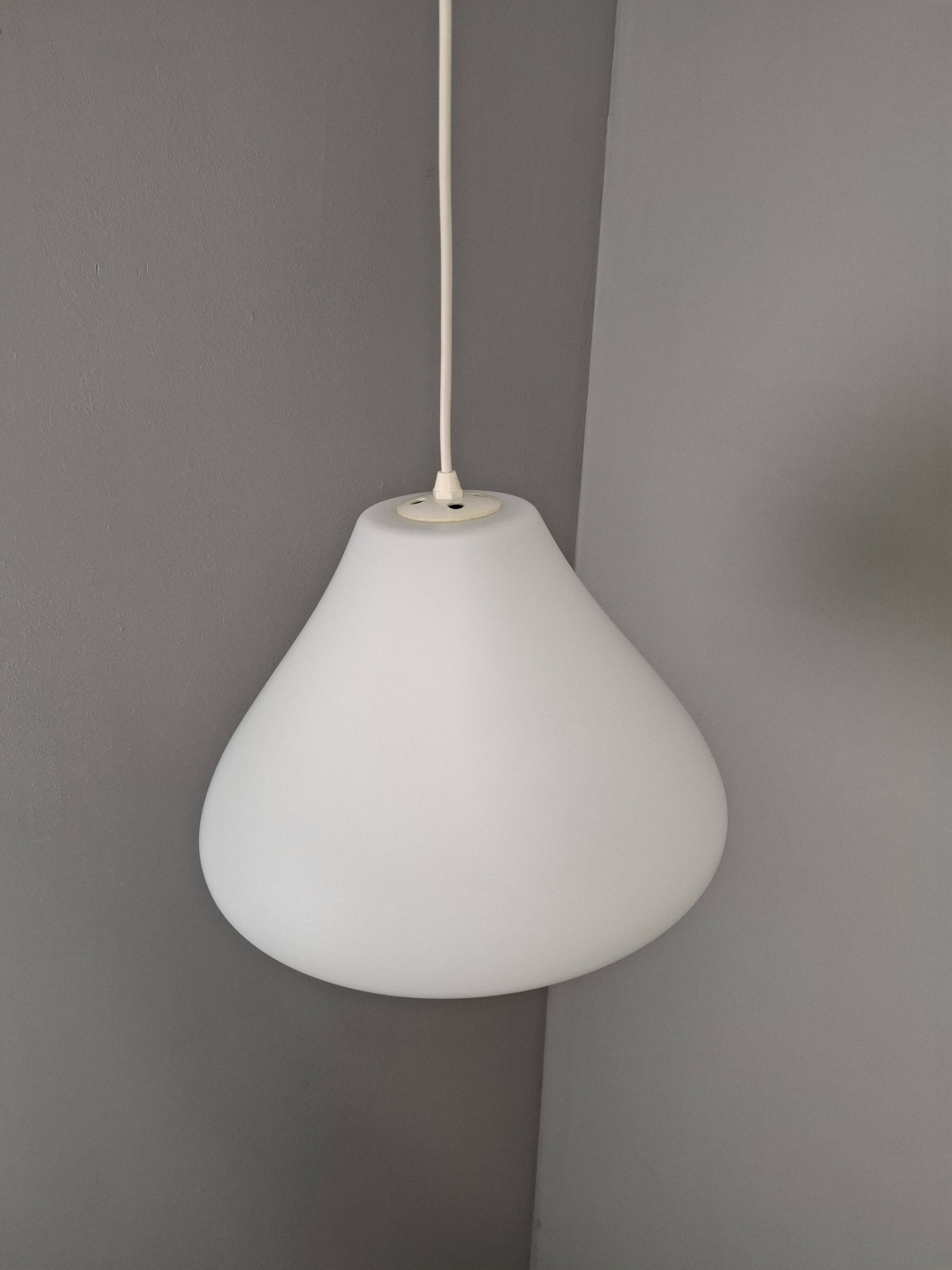 Czechoslovak Midcentury Modern Pendant Light in Opaline Glass and Plastic,