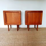 Pair of scandinavian bedsides in curtain teak
