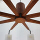 Eight-light mid-century modern teak and glass chandelier