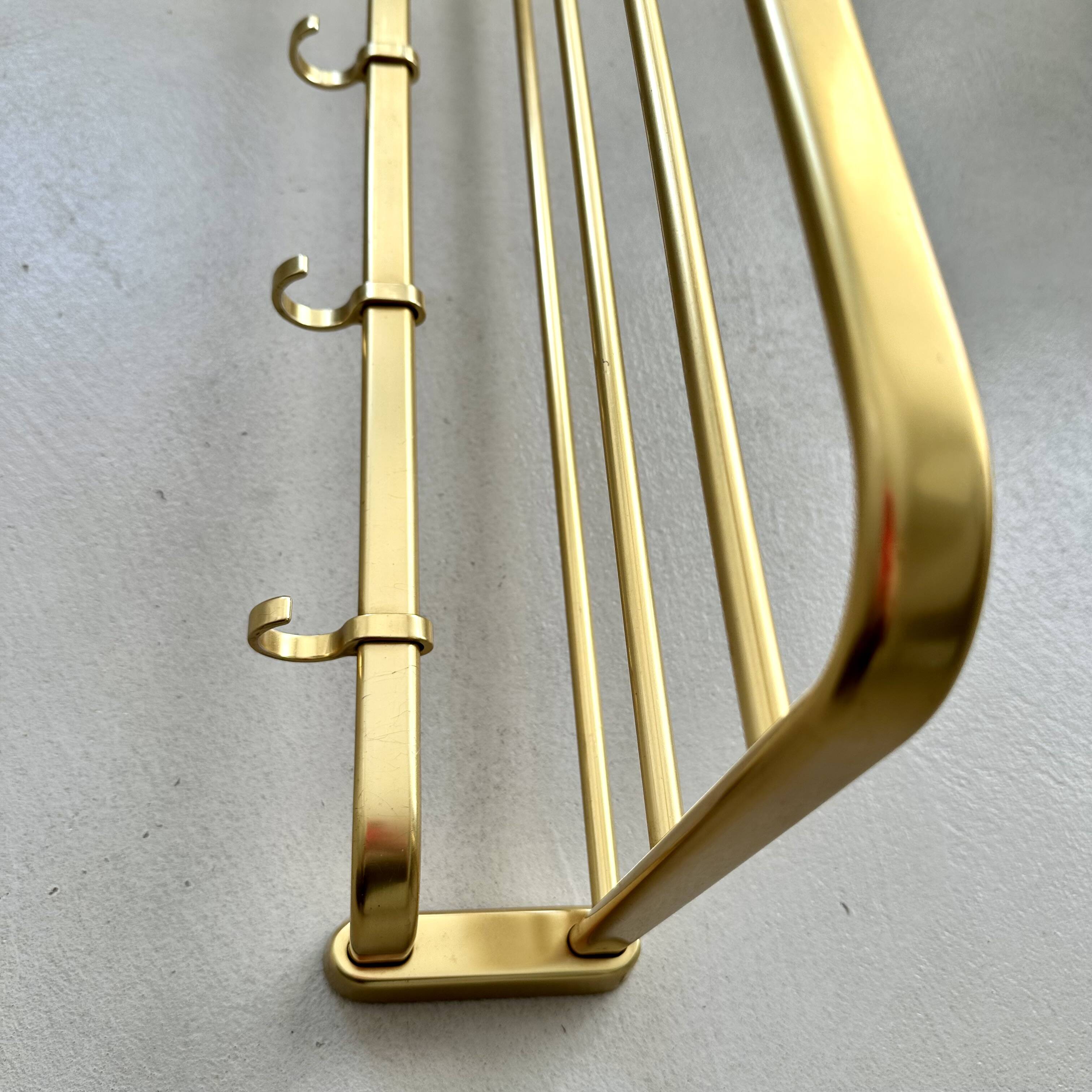 Mid-Century Coat Rack, Gold Coat Rack, Hallway Hook Rail, 1960s