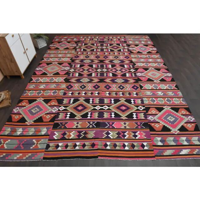 1970s Vintage Turkish Oushak Handmade Wool Cotton Pink Runner Rug 310x407