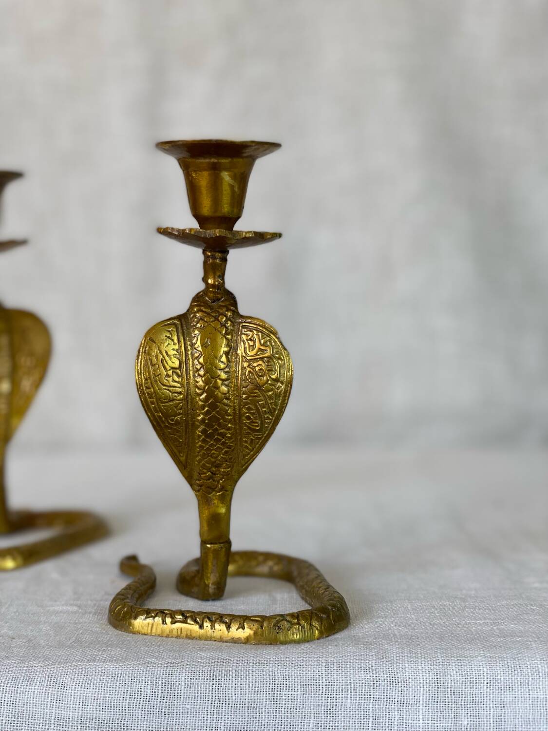 Vintage brass cobra snake candle holders