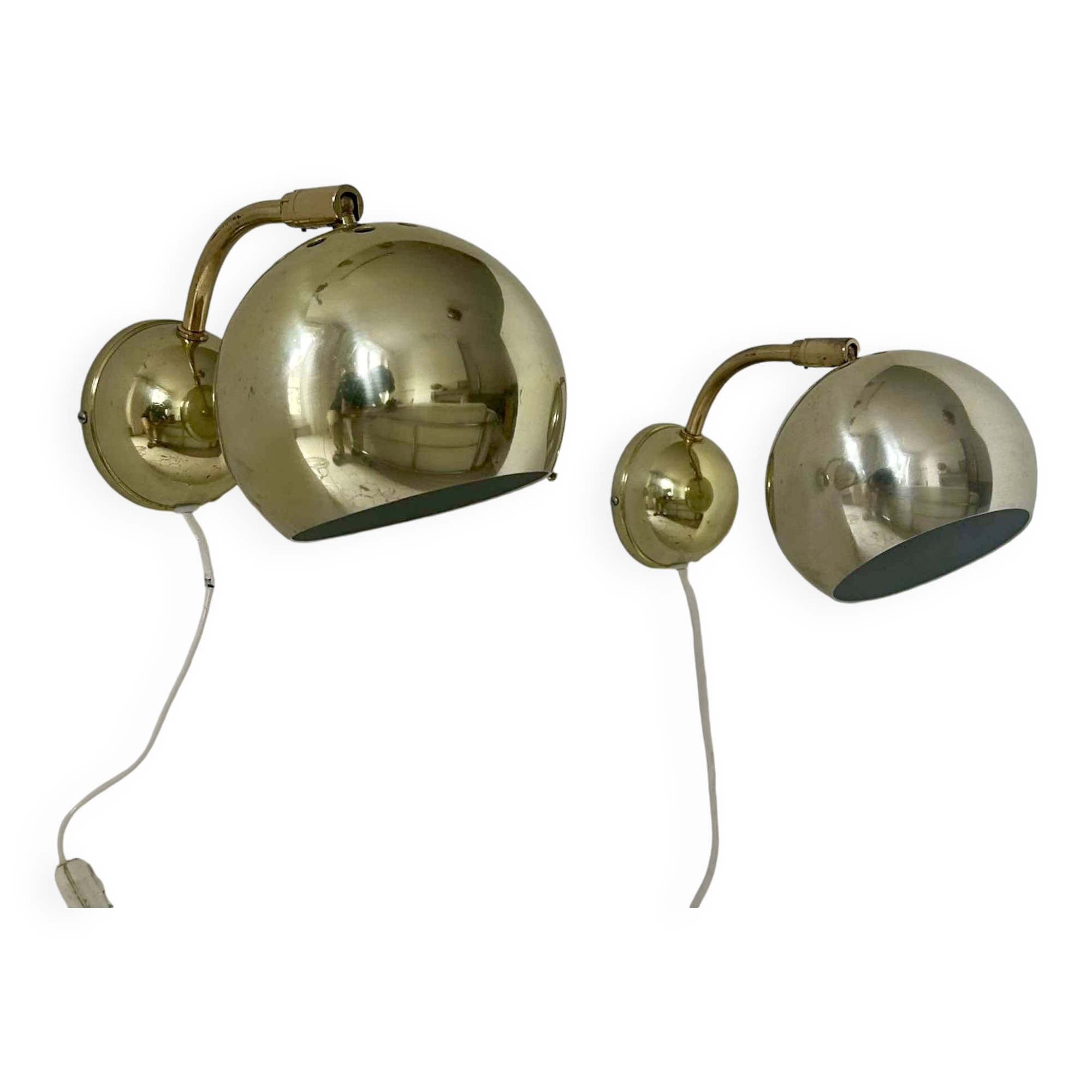 Pair of vintage adjustable wall lights, brass, Sweden 1970