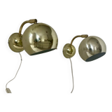 Pair of vintage adjustable wall lights, brass, Sweden 1970