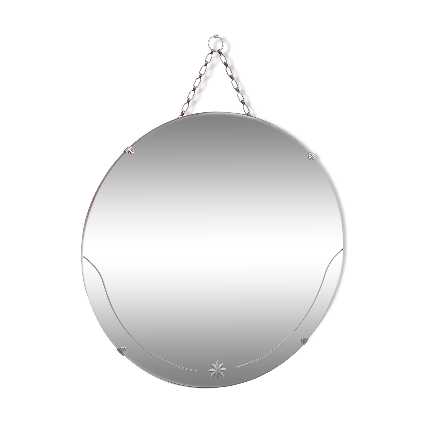 Art Deco Round Wall Mirror on chain 1930s