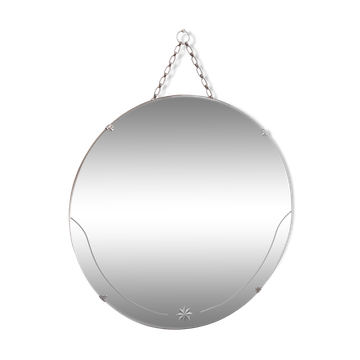 Art Deco Round Wall Mirror on chain 1930s