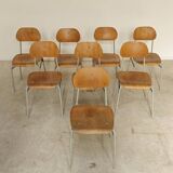 Set of 8 metal and wood school chairs  
Former Czechoslovakia 1960