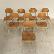 Set of 8 metal and wood school chairs  
Ex Czechoslovakia 1960