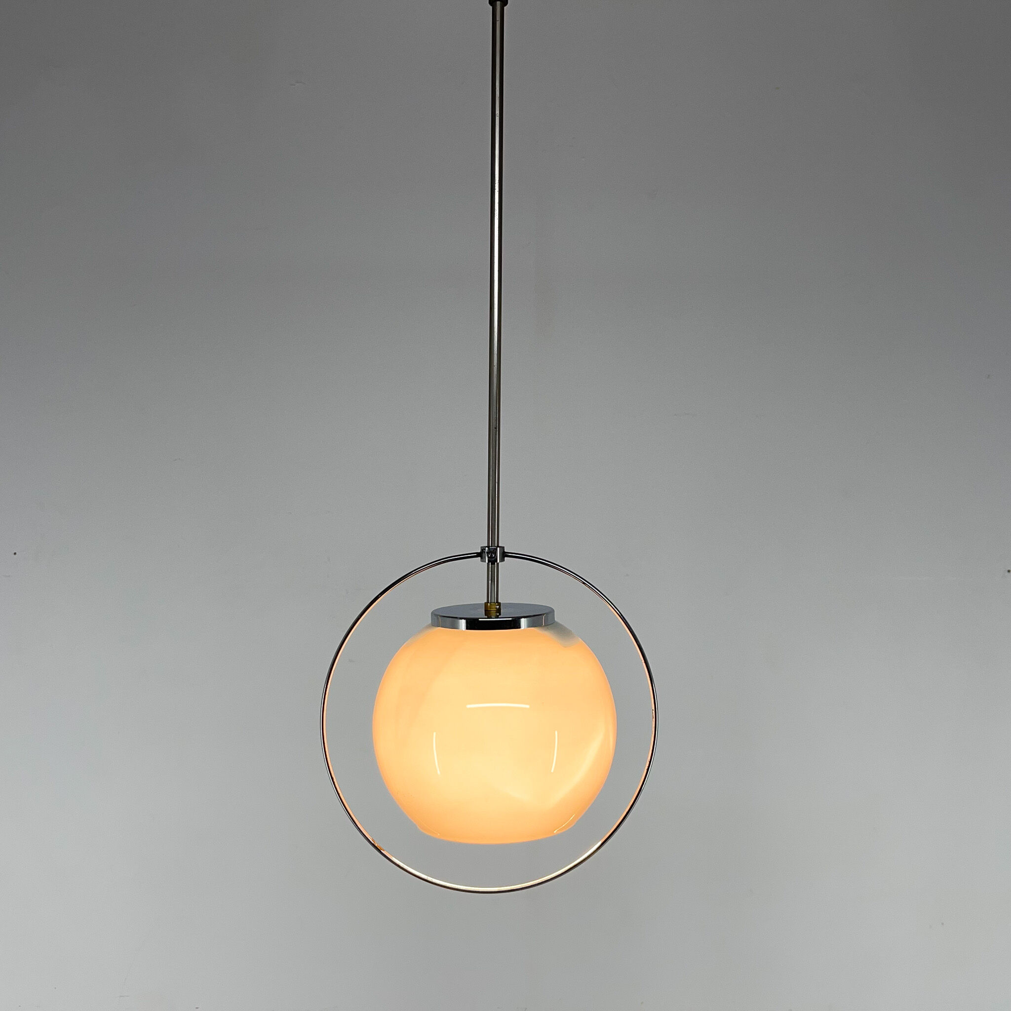 Mid-century milk glass & chrome pendant light